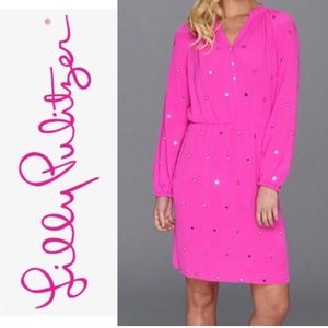 SALE!! Lilly Pulitzer Turner Silk Hot Pink Mirrored Embellished Dress